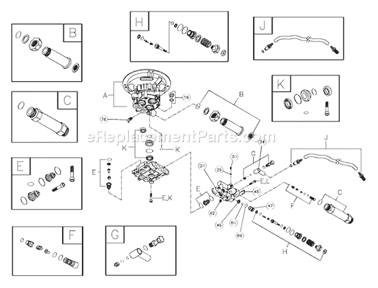 Page B Diagram and Parts List for 1974-0  Briggs and Stratton Pressure Washer